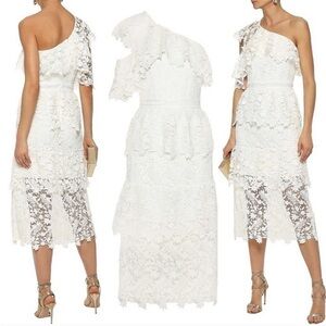 Joie Lace One Shoulder Midi Dress Tiered Ivory sz 0